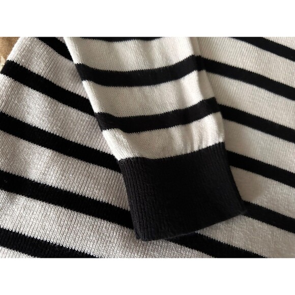 LOFT Black White Striped Floral Embroidery Knit Pullover Sweater Top Size XS - Picture 7 of 7